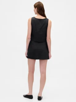Linen-Blend Button-Front Mini Skort