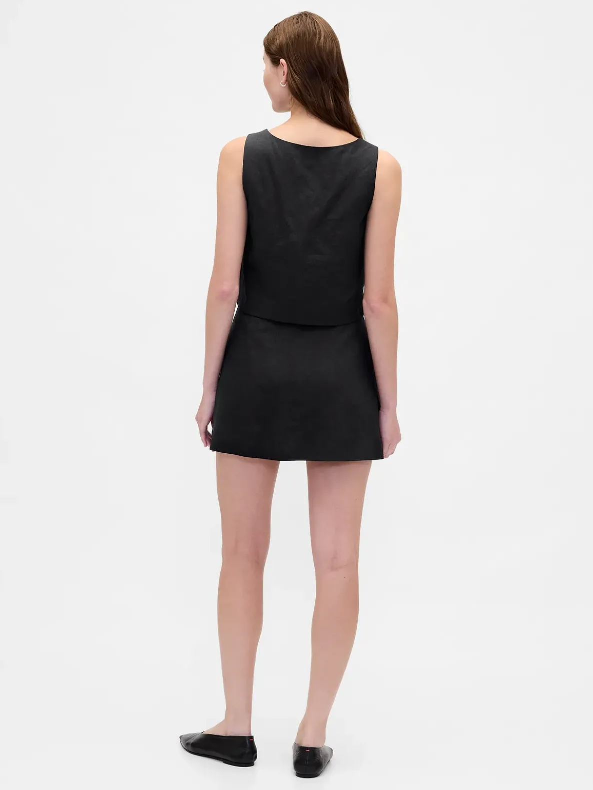 Linen-Blend Button-Front Mini Skort