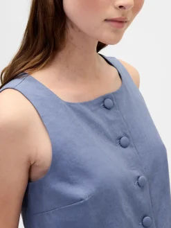 Linen-Blend Button-Front Shell Top