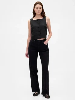 Linen-Blend Button-Front Shell Top