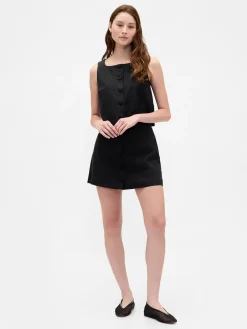 Linen-Blend Button-Front Shell Top