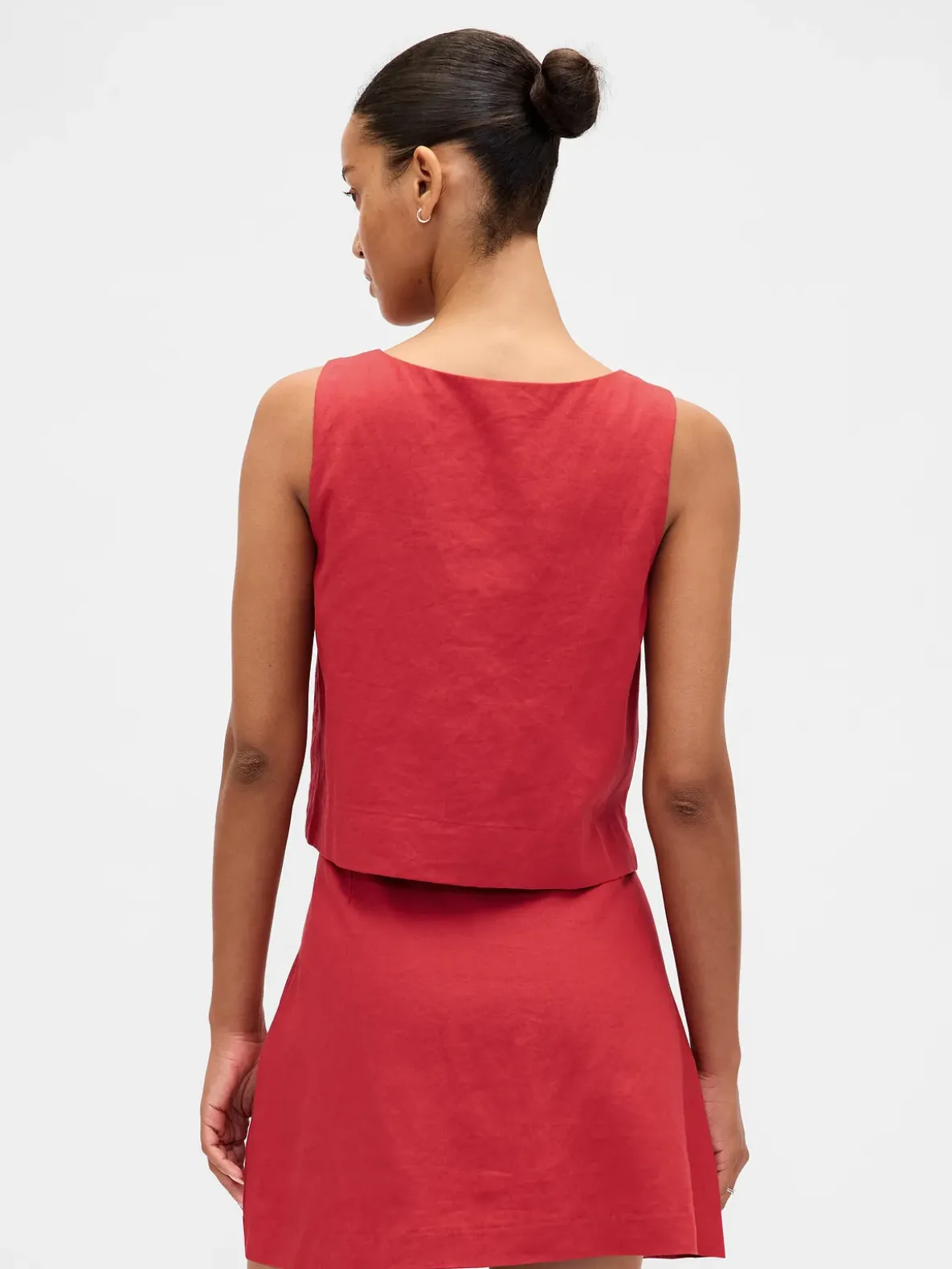 Linen-Blend Button-Front Shell Top