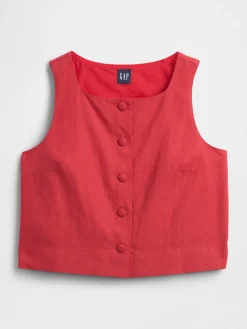 Linen-Blend Button-Front Shell Top