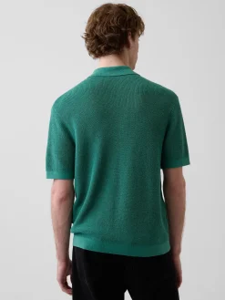 Linen-Blend Camp Polo Sweater Shirt