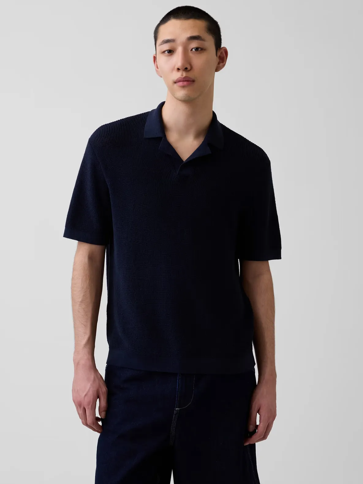 Linen-Blend Camp Polo Sweater Shirt