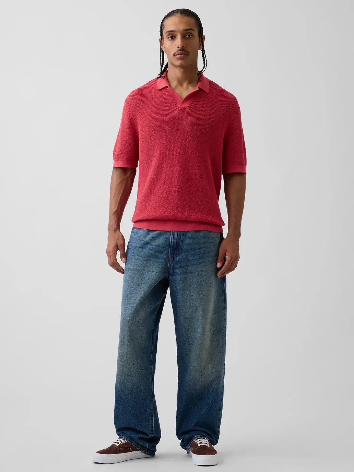 Linen-Blend Camp Polo Sweater Shirt