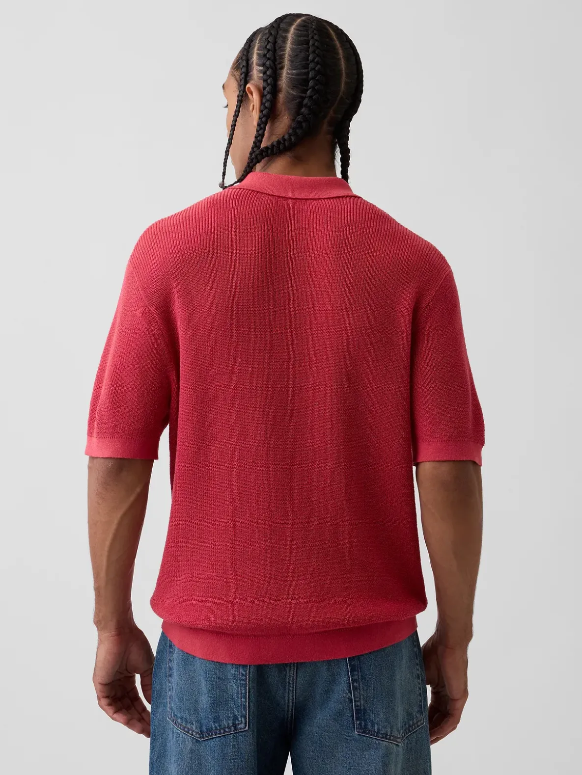 Linen-Blend Camp Polo Sweater Shirt