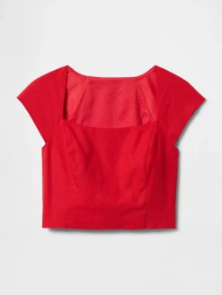 Linen-Blend Cap-Sleeve Crop Top