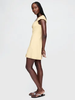 Linen-Blend Cap-Sleeve Mini Dress