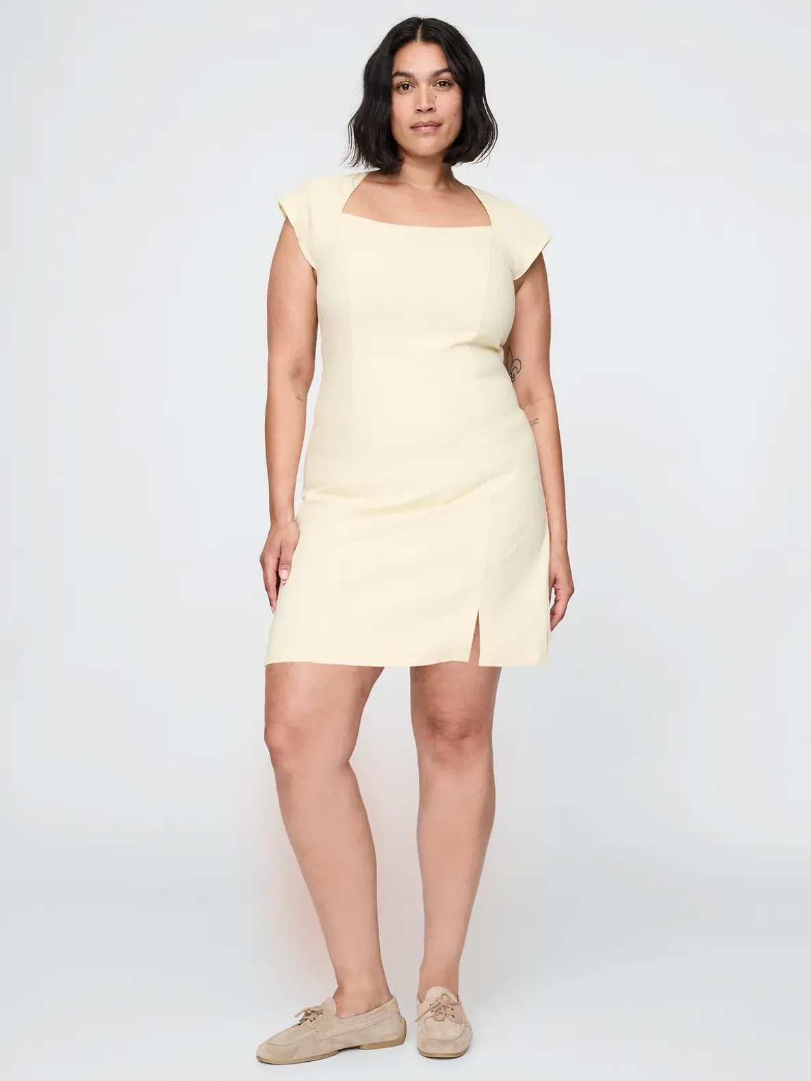 Linen-Blend Cap-Sleeve Mini Dress