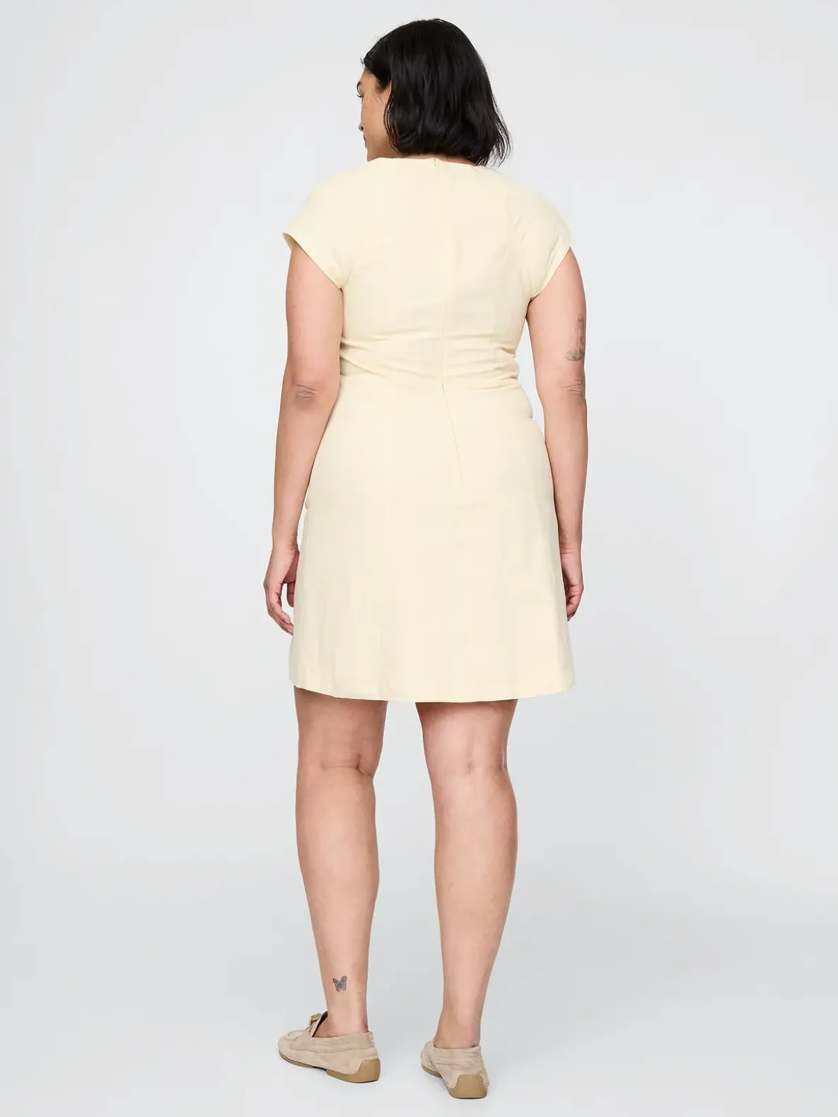 Linen-Blend Cap-Sleeve Mini Dress