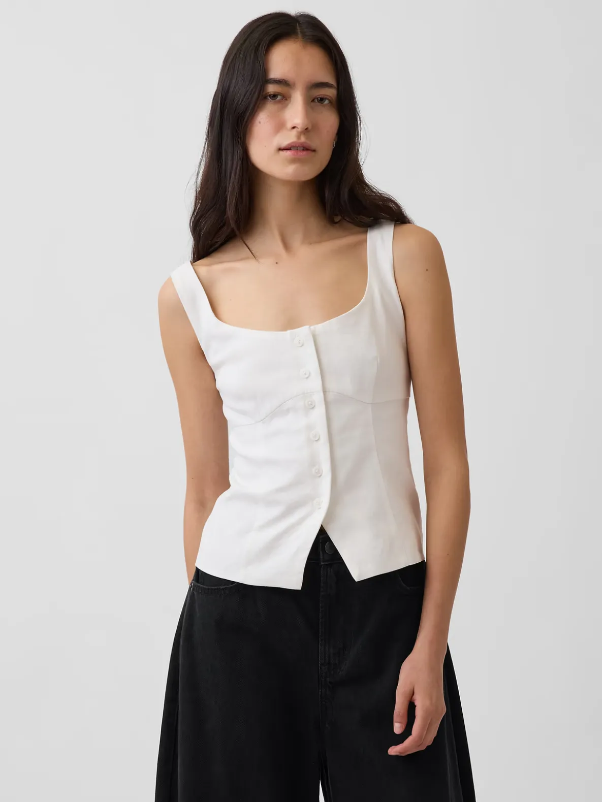 Linen-Blend Corset Vest Top