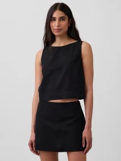 Linen-Blend Crop Shell Tank Top