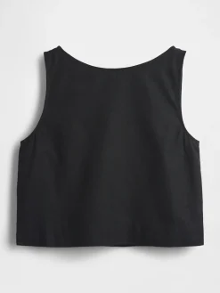 Linen-Blend Crop Shell Tank Top