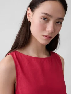 Linen-Blend Crop Shell Tank Top