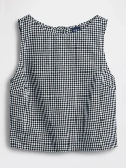 Linen-Blend Crop Shell Tank Top