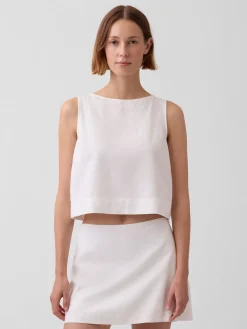 Linen-Blend Crop Shell Tank Top