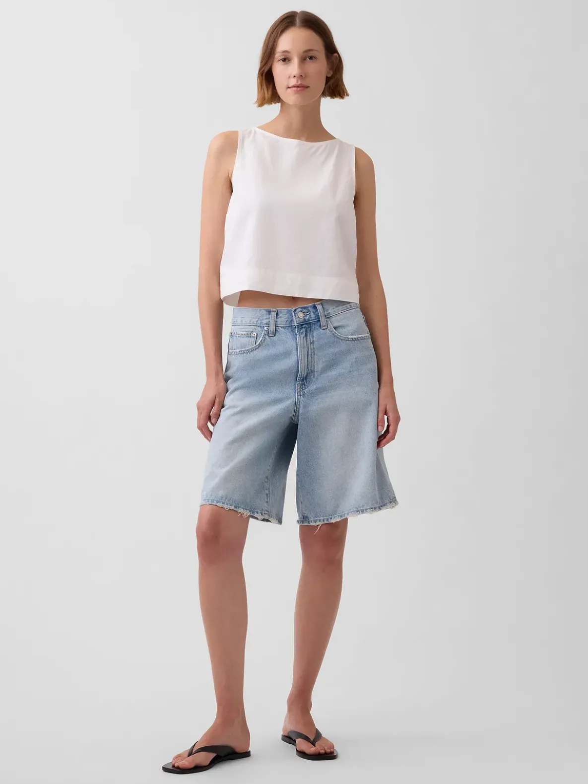 Linen-Blend Crop Shell Tank Top