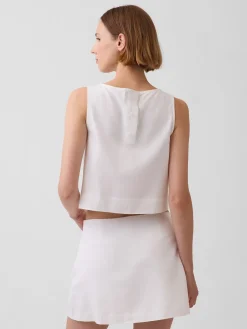Linen-Blend Crop Shell Tank Top