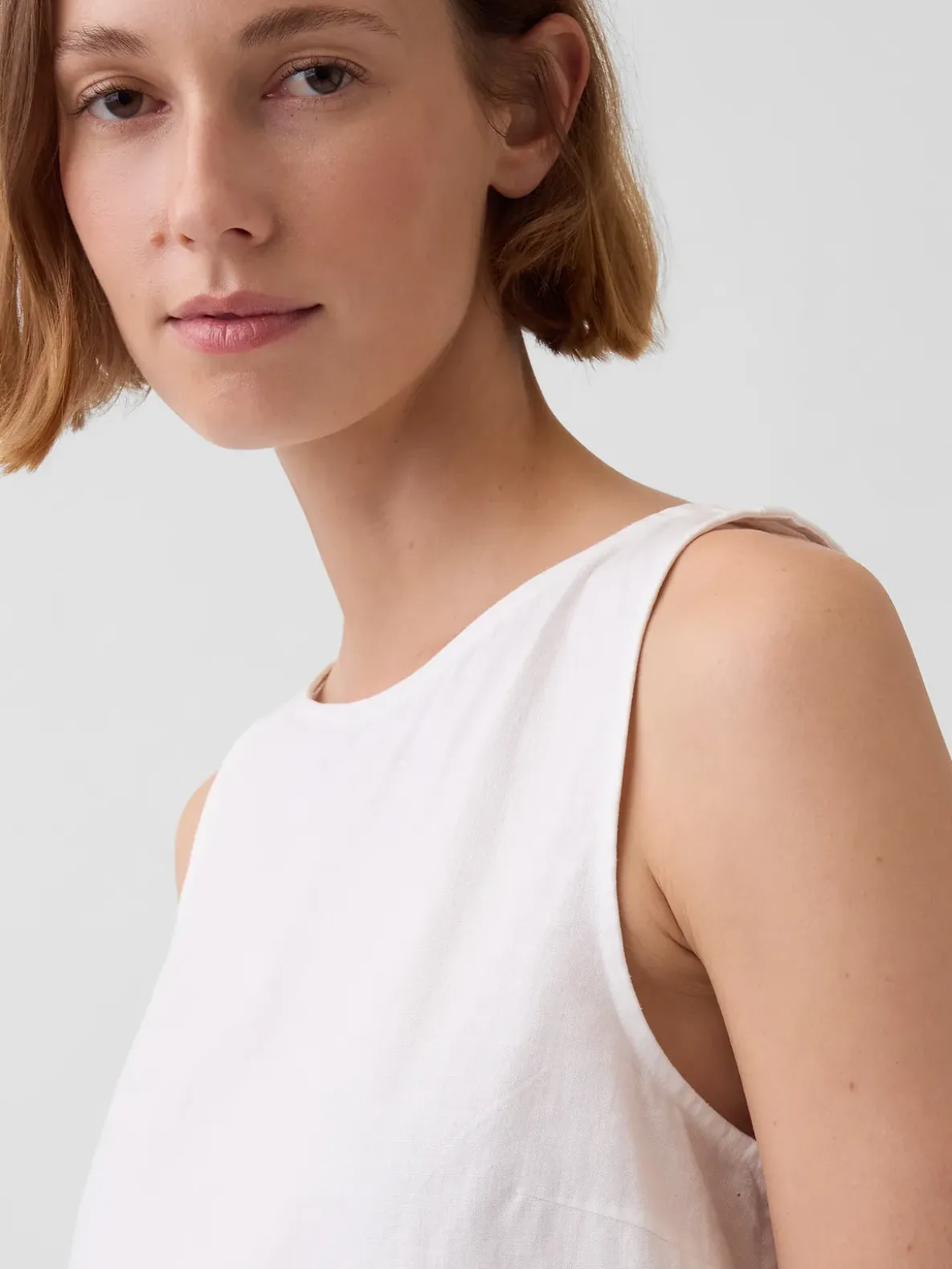 Linen-Blend Crop Shell Tank Top