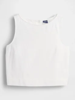 Linen-Blend Crop Shell Tank Top