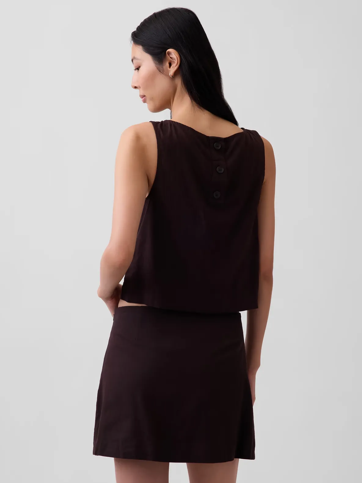 Linen-Blend Crop Shell Tank Top