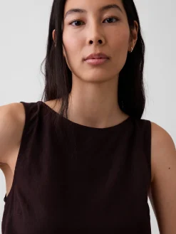 Linen-Blend Crop Shell Tank Top