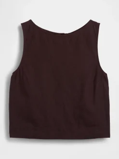 Linen-Blend Crop Shell Tank Top