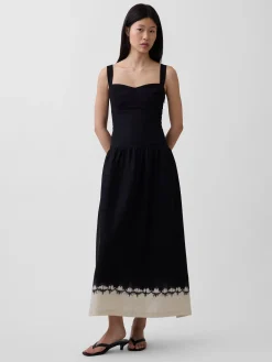 Linen-Blend Drop-Waist Corset Maxi Dress