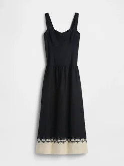 Linen-Blend Drop-Waist Corset Maxi Dress