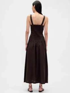 Linen-Blend Drop-Waist Corset Maxi Dress