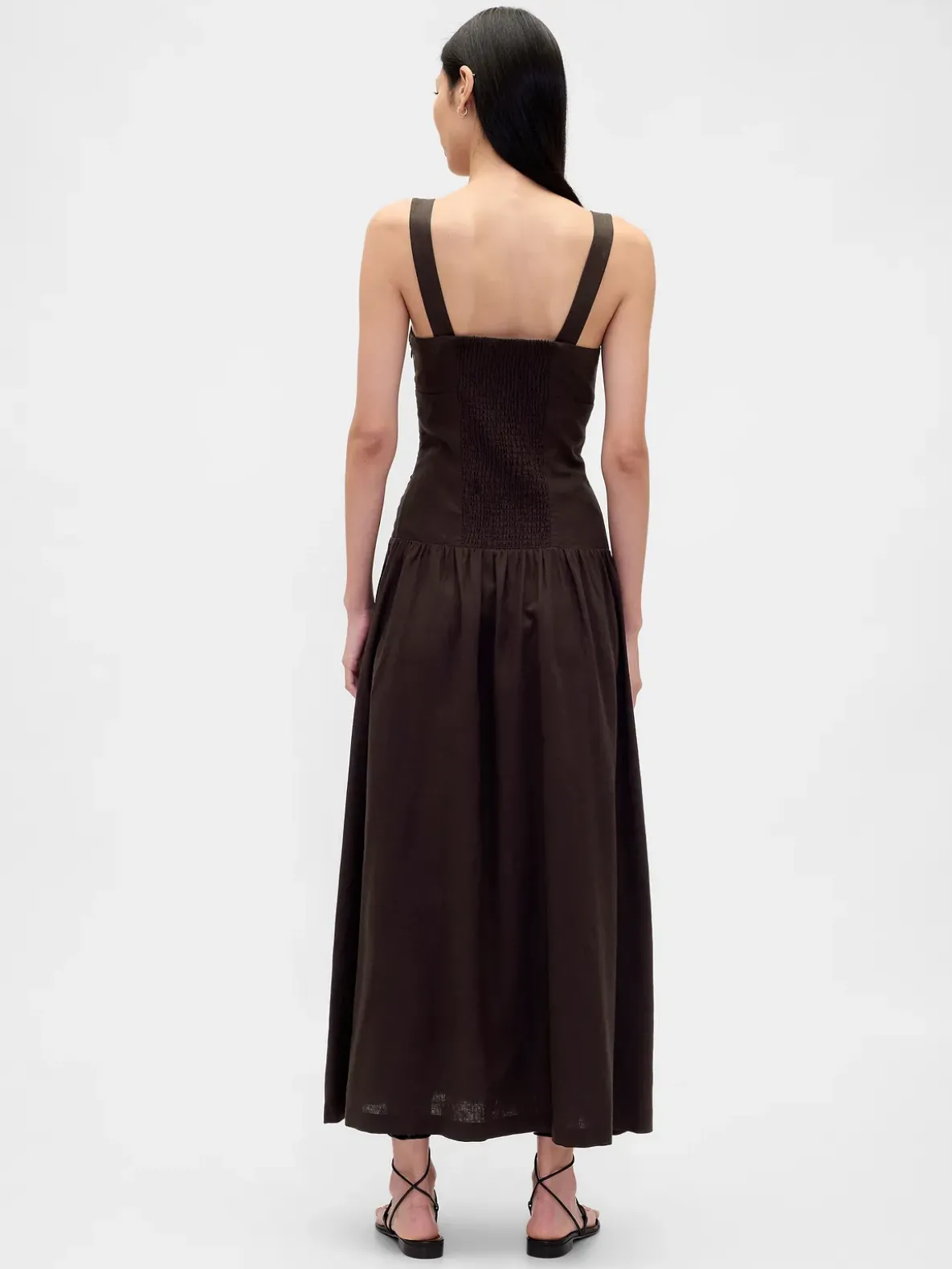 Linen-Blend Drop-Waist Corset Maxi Dress