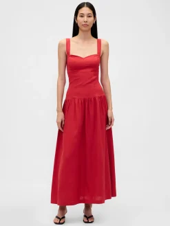 Linen-Blend Drop-Waist Corset Maxi Dress