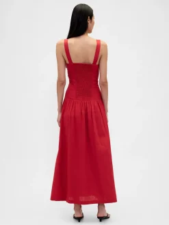 Linen-Blend Drop-Waist Corset Maxi Dress