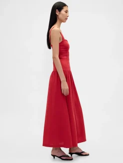 Linen-Blend Drop-Waist Corset Maxi Dress
