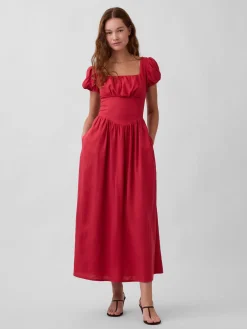 Linen-Blend Drop-Waist Maxi Dress