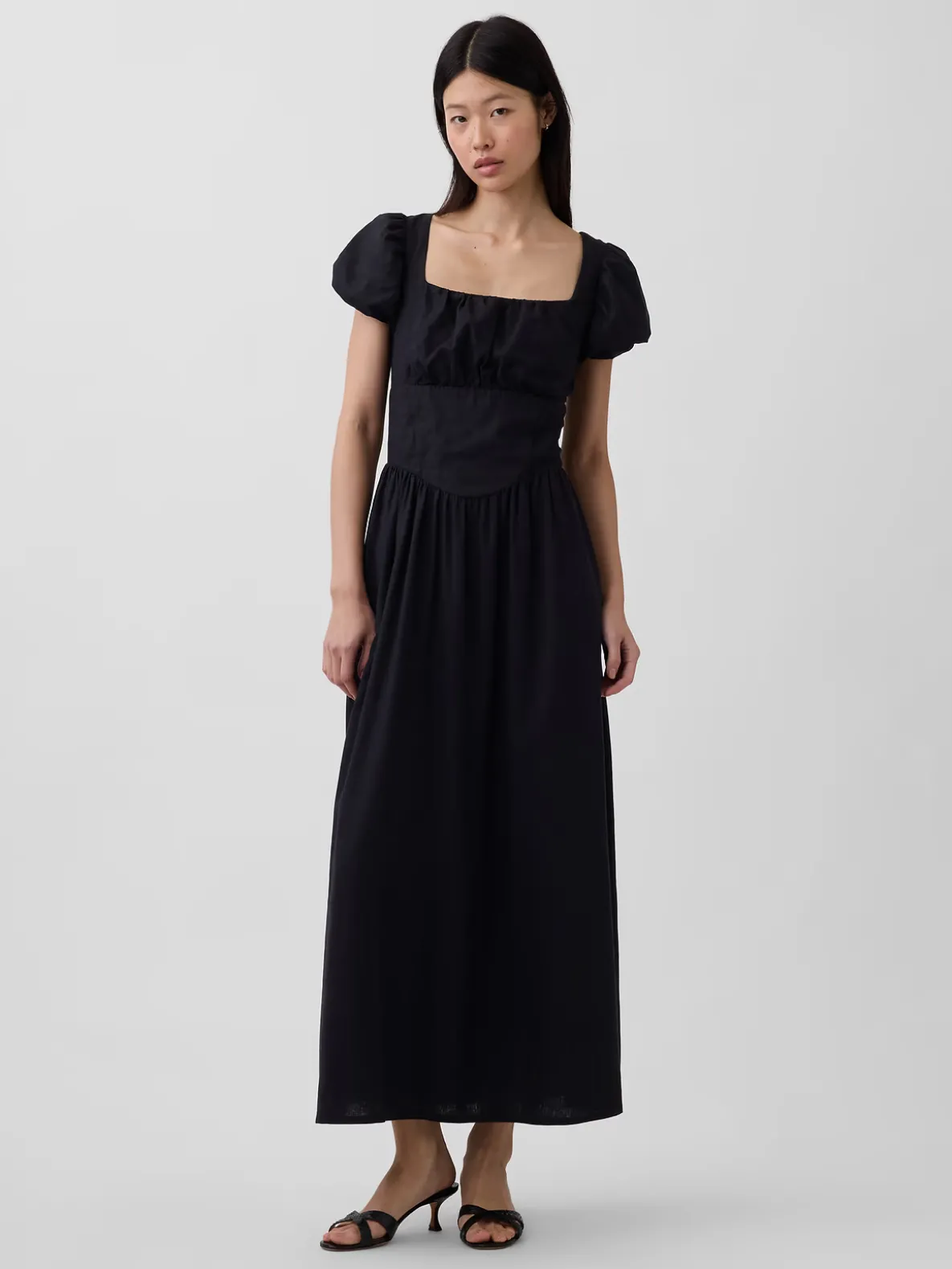 Linen-Blend Drop-Waist Maxi Dress