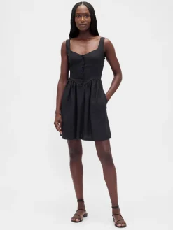 Linen-Blend Drop-Waist Mini Dress
