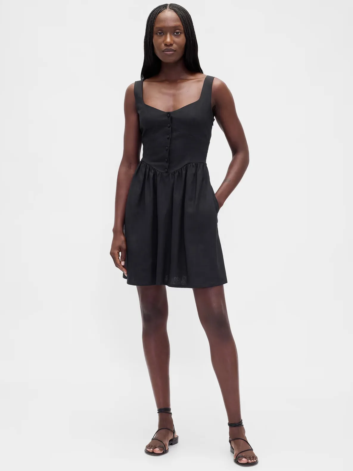 Linen-Blend Drop-Waist Mini Dress