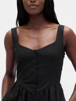 Linen-Blend Drop-Waist Mini Dress