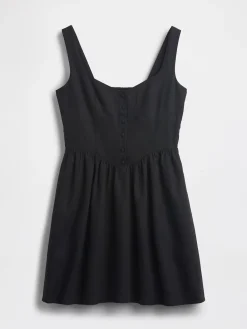 Linen-Blend Drop-Waist Mini Dress