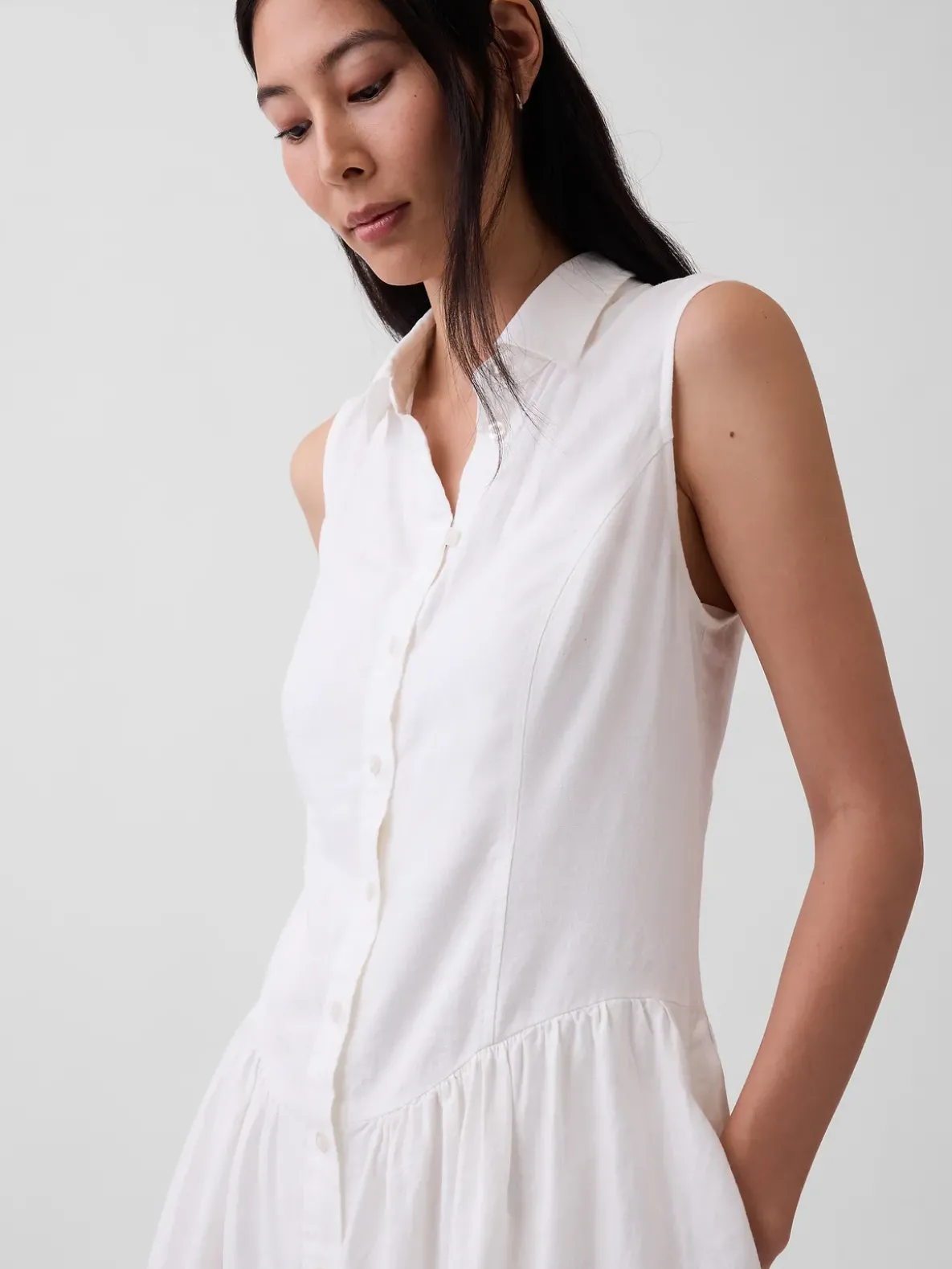 Linen-Blend Drop-Waist Mini Shirtdress