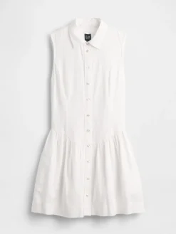 Linen-Blend Drop-Waist Mini Shirtdress
