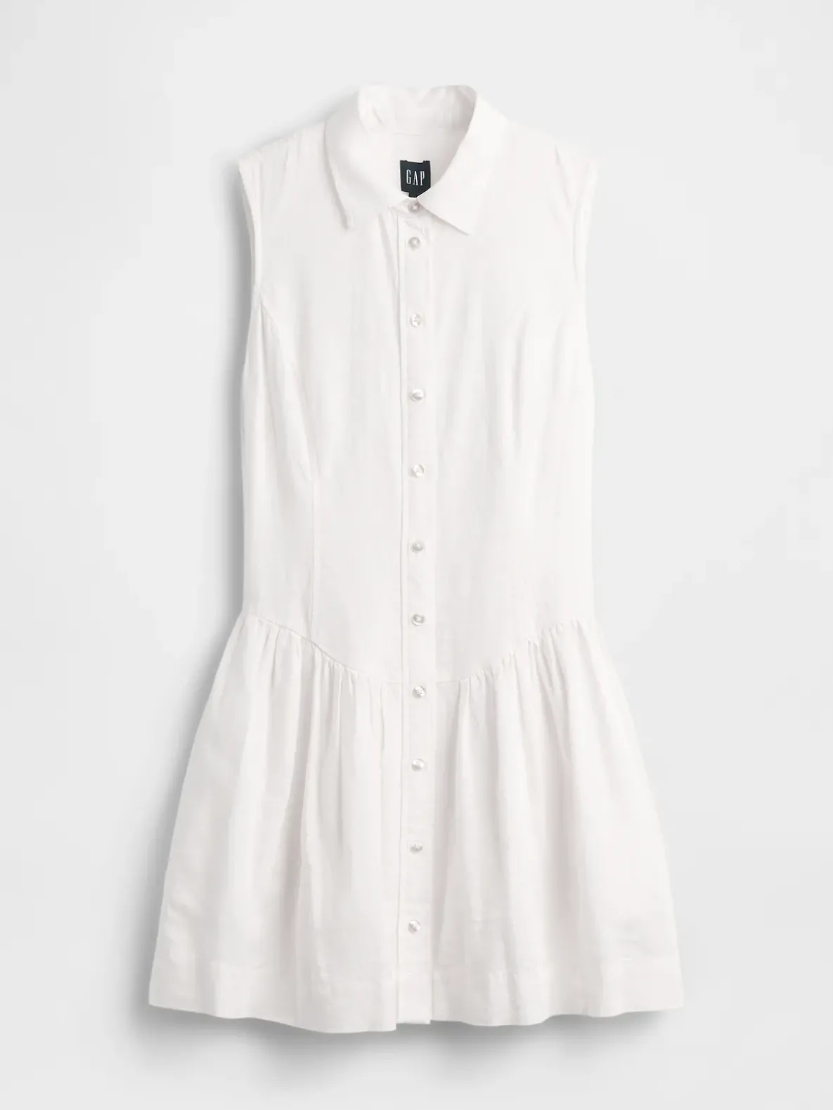 Linen-Blend Drop-Waist Mini Shirtdress