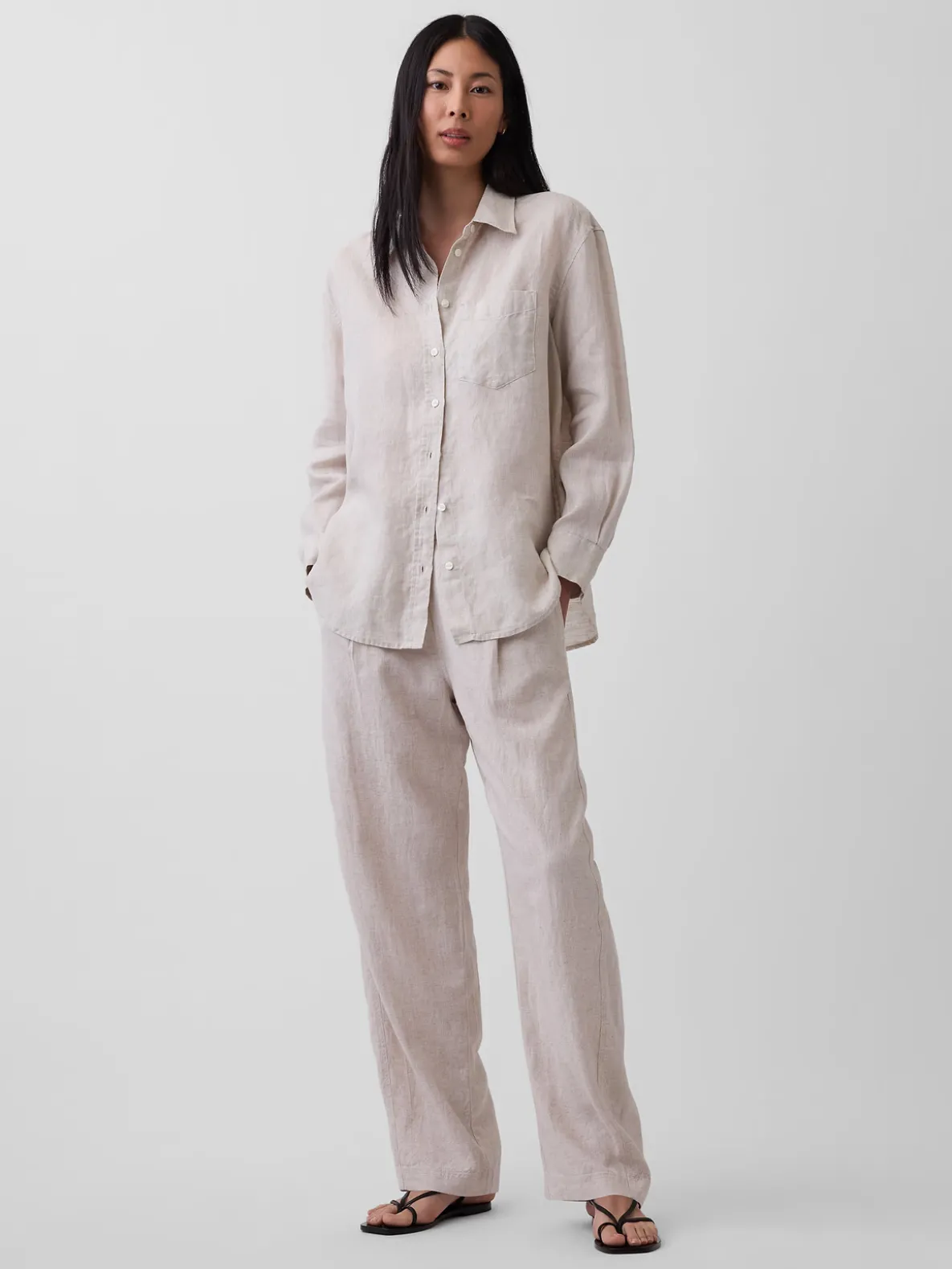 Linen-Blend Easy Barrel Pants
