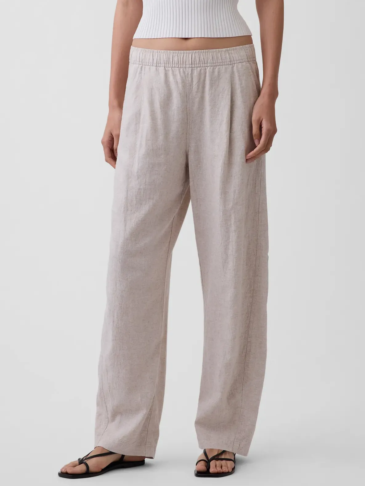 Linen-Blend Easy Barrel Pants