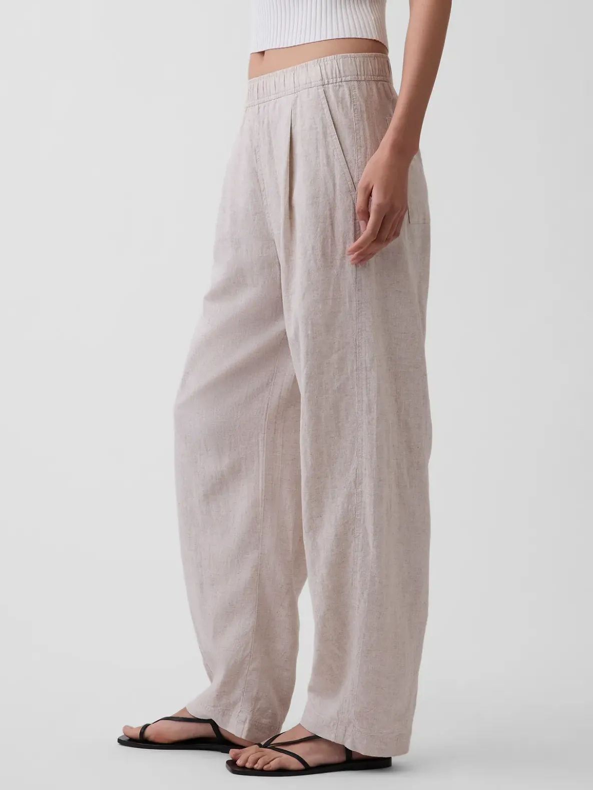 Linen-Blend Easy Barrel Pants