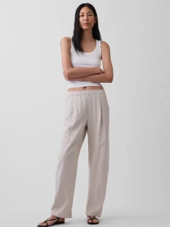 Linen-Blend Easy Barrel Pants