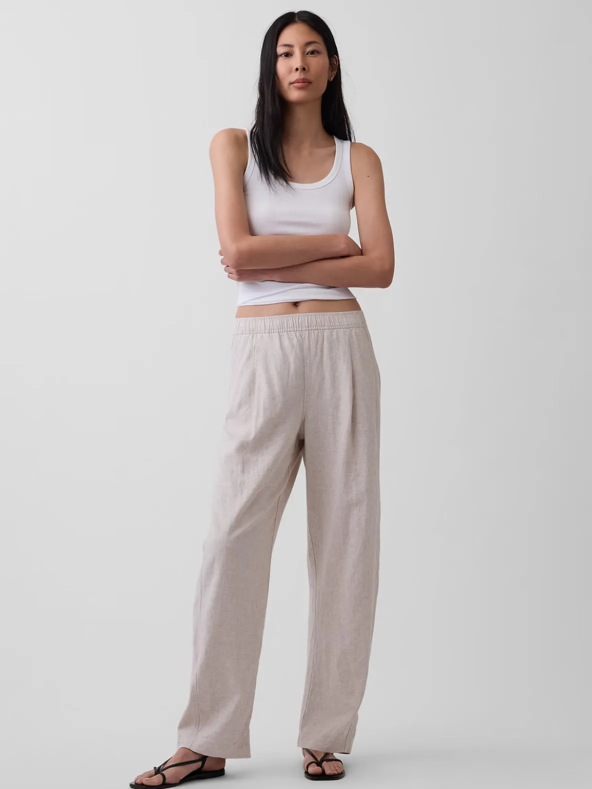 Linen-Blend Easy Barrel Pants
