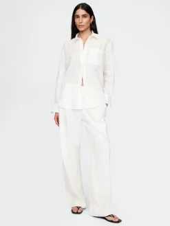 Linen-Blend Easy Wide-Hem Pants